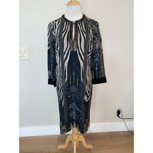 ETRO Zebra Print Embellished Neckline Dress L/S Size 40 (US 4)